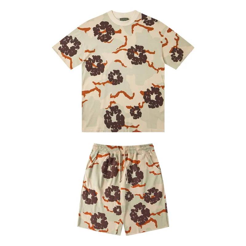D316# ​​Top P132 D317# Pants P136 DENIM TEARS Kapok European and American fashion brand high quality correct version foam flocking camouflage printed short-sleeved suit Color Camouflage blue Camouflage powder Camouflage gray Camouflage apricot Camouflage green Size S-XL